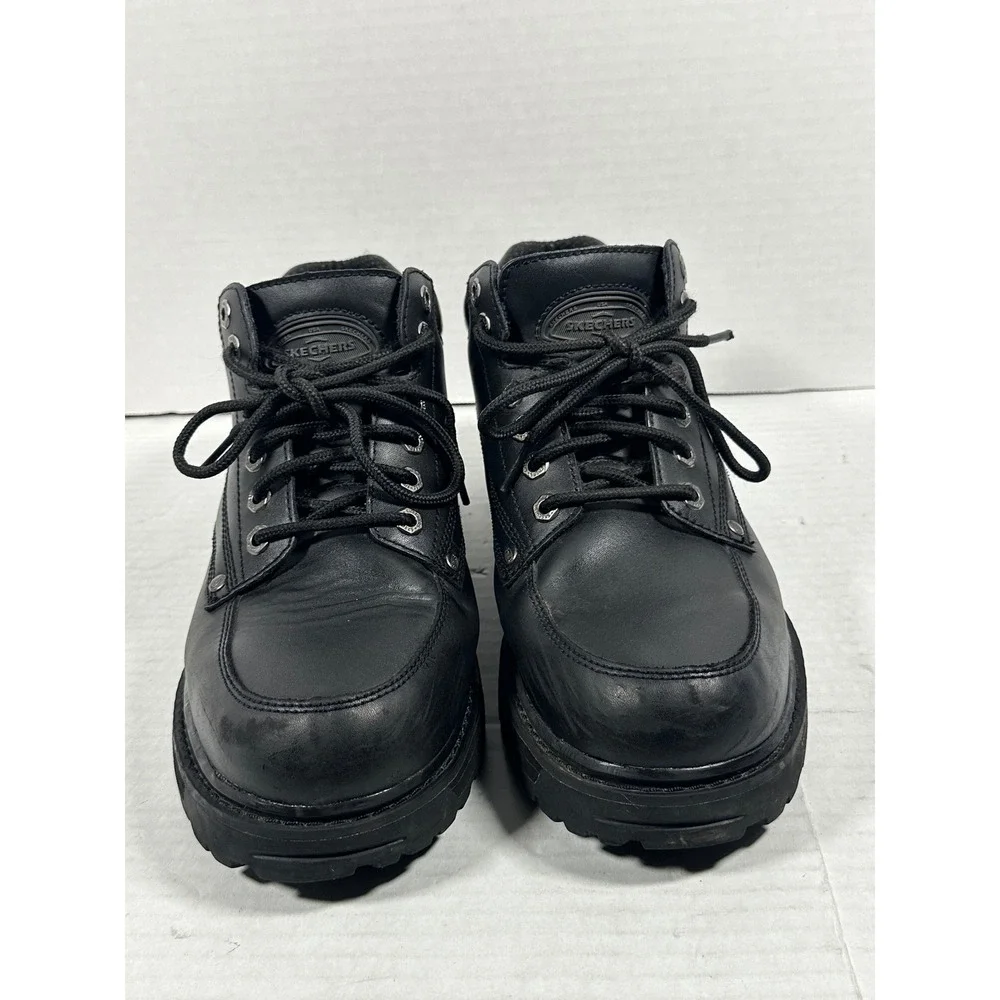 Skechers Mens Y2K Jammers4470EW Black Leather Extra Wide Fit Work Boots Size 9.5